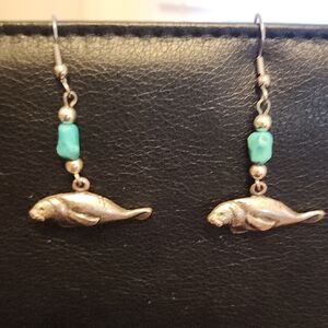 Silver and Turquoise Seal Earrings